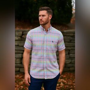 TAILORBYRD‎ COLLECTION Mens Short Sleeve Multi Color Gingham Button Down Size S
